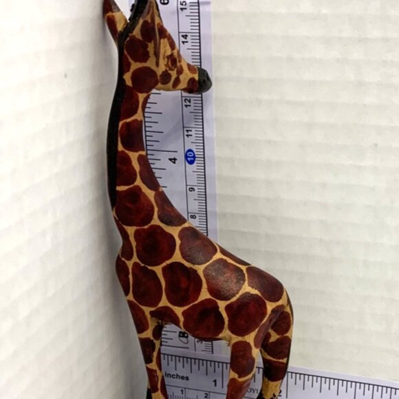 Hand Carved & Painted Wooden Giraffe Statues 12" Tall & 6” Tall Made in Kenya - Picture 7 of 8